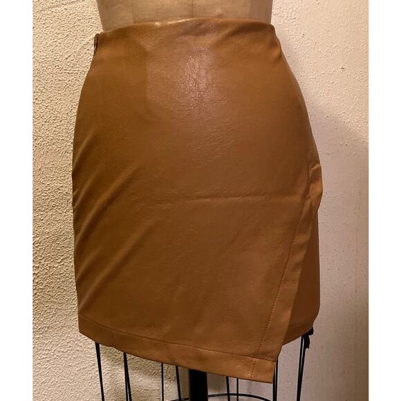 NiMin Dresses & Skirts - NiMin Clothing Co. Faux Leather Crossover Hem Skirt Tan NWT Size S